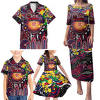 Personalised NAIDOC Week 2025 Demons Football Family Matching Puletasi and Hawaiian Shirt Aboriginal Dot Painting