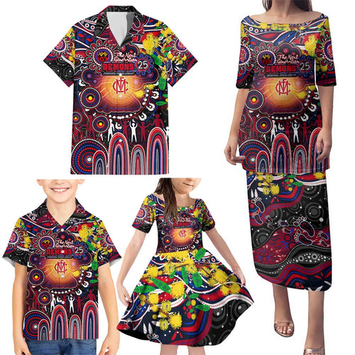 Personalised NAIDOC Week 2025 Demons Football Family Matching Puletasi and Hawaiian Shirt Aboriginal Dot Painting