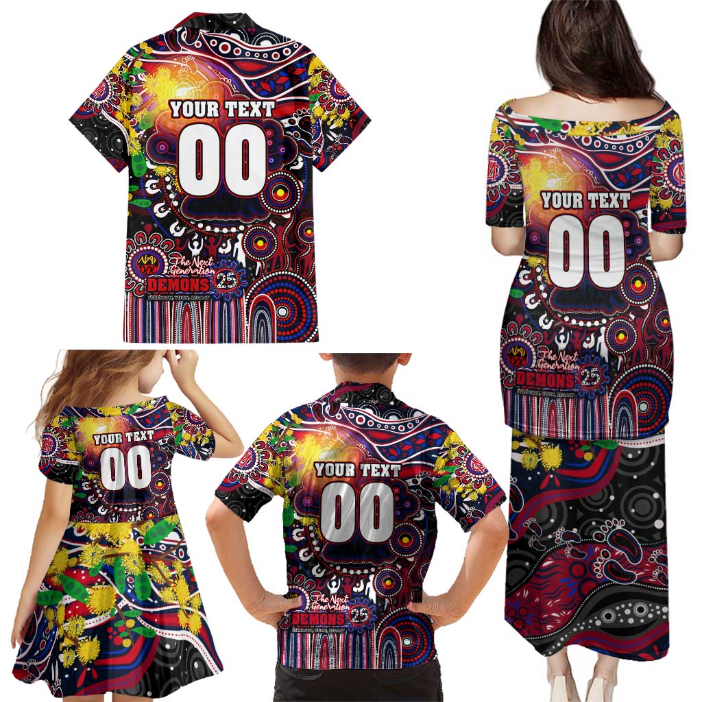 Personalised NAIDOC Week 2025 Demons Football Family Matching Puletasi and Hawaiian Shirt Aboriginal Dot Painting