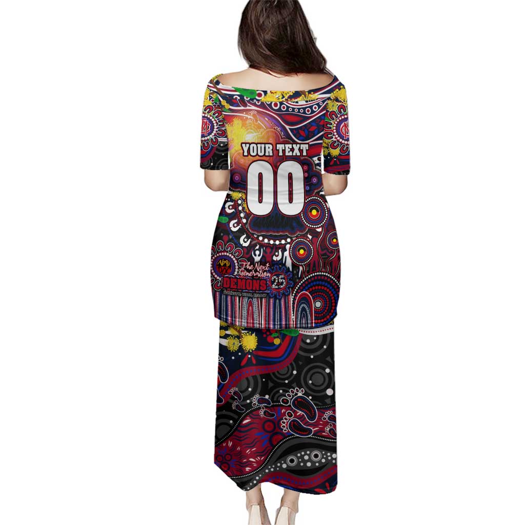 Personalised NAIDOC Week 2025 Demons Football Family Matching Puletasi and Hawaiian Shirt Aboriginal Dot Painting