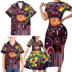 Personalised NAIDOC Week 2025 Demons Football Family Matching Short Sleeve Bodycon Dress and Hawaiian Shirt Aboriginal Dot Painting