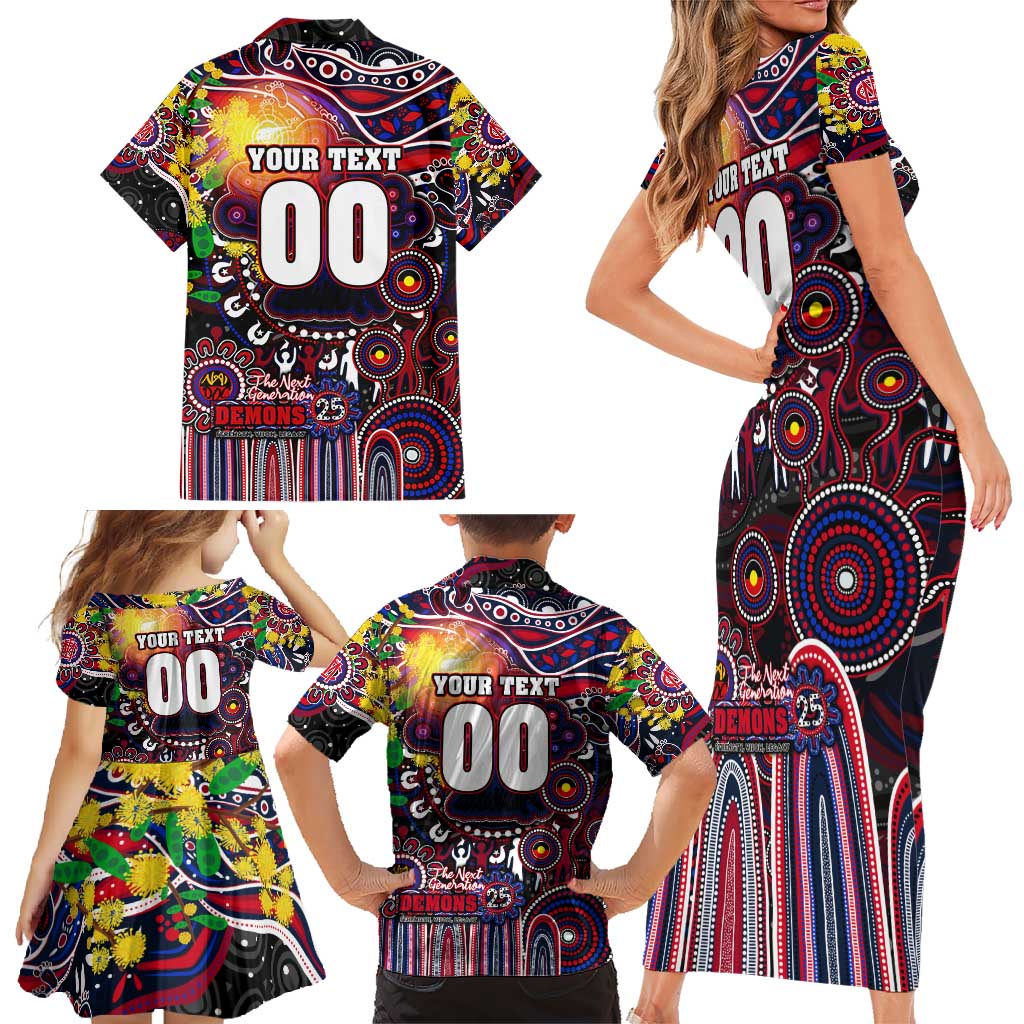 Personalised NAIDOC Week 2025 Demons Football Family Matching Short Sleeve Bodycon Dress and Hawaiian Shirt Aboriginal Dot Painting