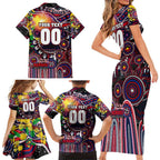 Personalised NAIDOC Week 2025 Demons Football Family Matching Short Sleeve Bodycon Dress and Hawaiian Shirt Aboriginal Dot Painting