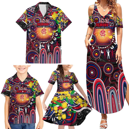 Personalised NAIDOC Week 2025 Demons Football Family Matching Summer Maxi Dress and Hawaiian Shirt Aboriginal Dot Painting