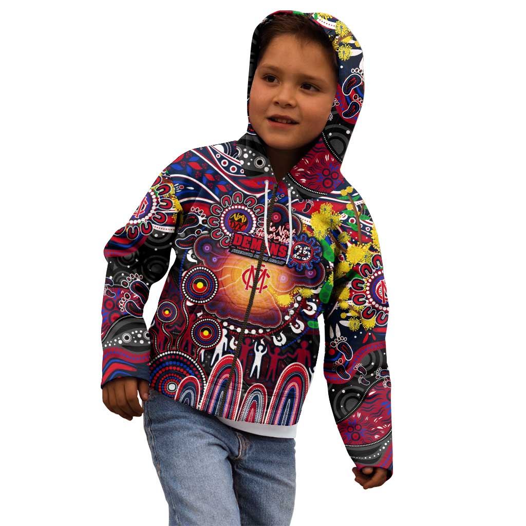 Personalised NAIDOC Week 2025 Demons Football Kid Hoodie Aboriginal Dot Painting
