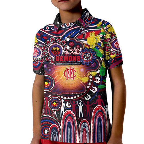 Personalised NAIDOC Week 2025 Demons Football Kid Polo Shirt Aboriginal Dot Painting