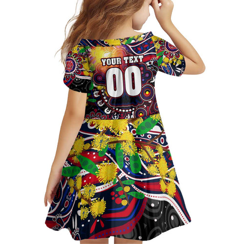 Personalised NAIDOC Week 2025 Demons Football Kid Short Sleeve Dress Aboriginal Dot Painting