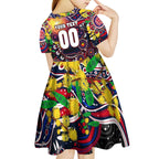 Personalised NAIDOC Week 2025 Demons Football Kid Short Sleeve Dress Aboriginal Dot Painting