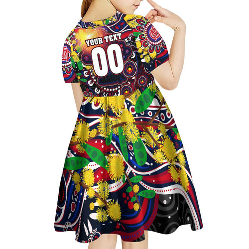 Personalised NAIDOC Week 2025 Demons Football Kid Short Sleeve Dress Aboriginal Dot Painting