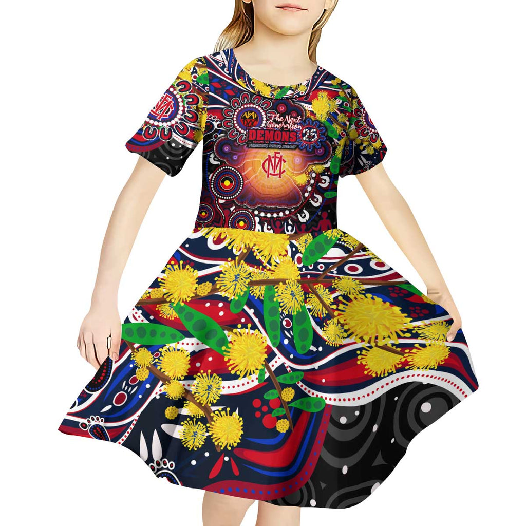 Personalised NAIDOC Week 2025 Demons Football Kid Short Sleeve Dress Aboriginal Dot Painting