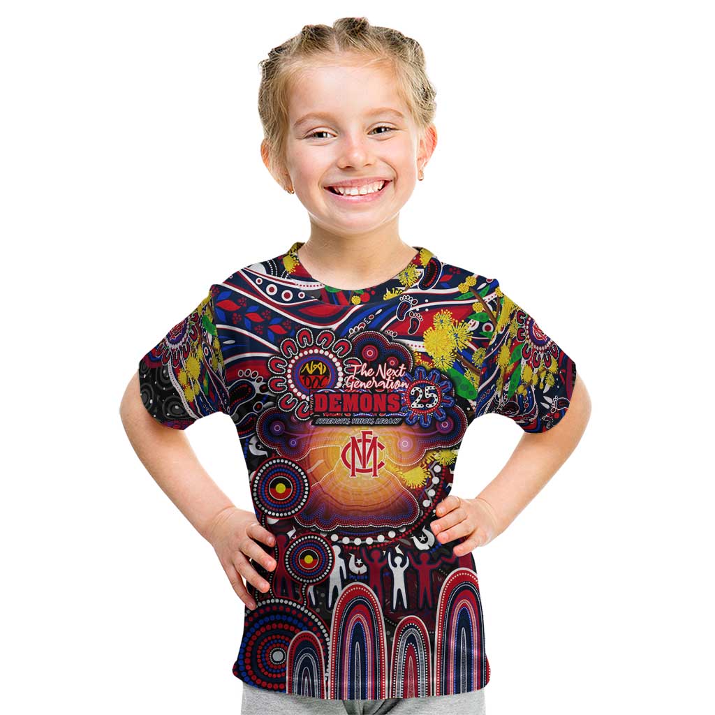Personalised NAIDOC Week 2025 Demons Football Kid T Shirt Aboriginal Dot Painting