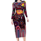 Personalised NAIDOC Week 2025 Demons Football Long Sleeve Bodycon Dress Aboriginal Dot Painting