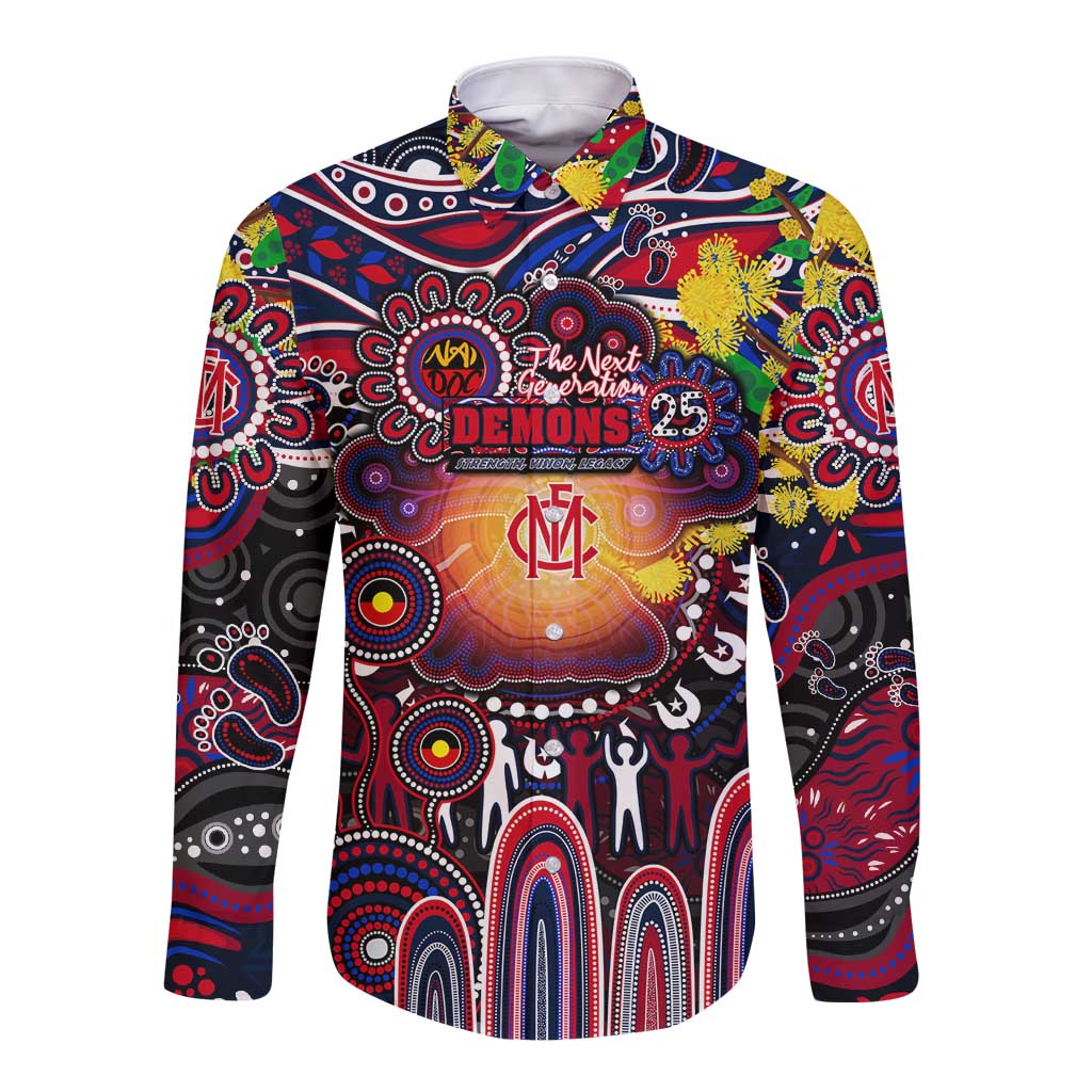 Personalised NAIDOC Week 2025 Demons Football Long Sleeve Button Shirt Aboriginal Dot Painting