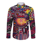 Personalised NAIDOC Week 2025 Demons Football Long Sleeve Button Shirt Aboriginal Dot Painting