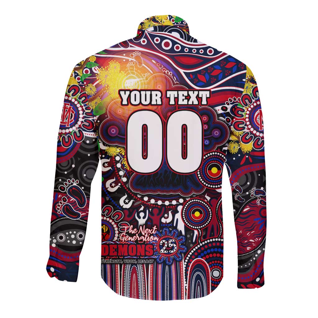 Personalised NAIDOC Week 2025 Demons Football Long Sleeve Button Shirt Aboriginal Dot Painting