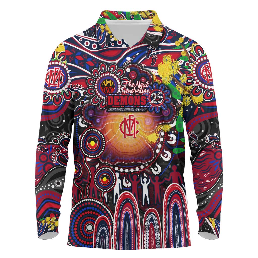 Personalised NAIDOC Week 2025 Demons Football Long Sleeve Polo Shirt Aboriginal Dot Painting