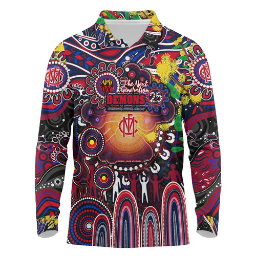 Personalised NAIDOC Week 2025 Demons Football Long Sleeve Polo Shirt Aboriginal Dot Painting