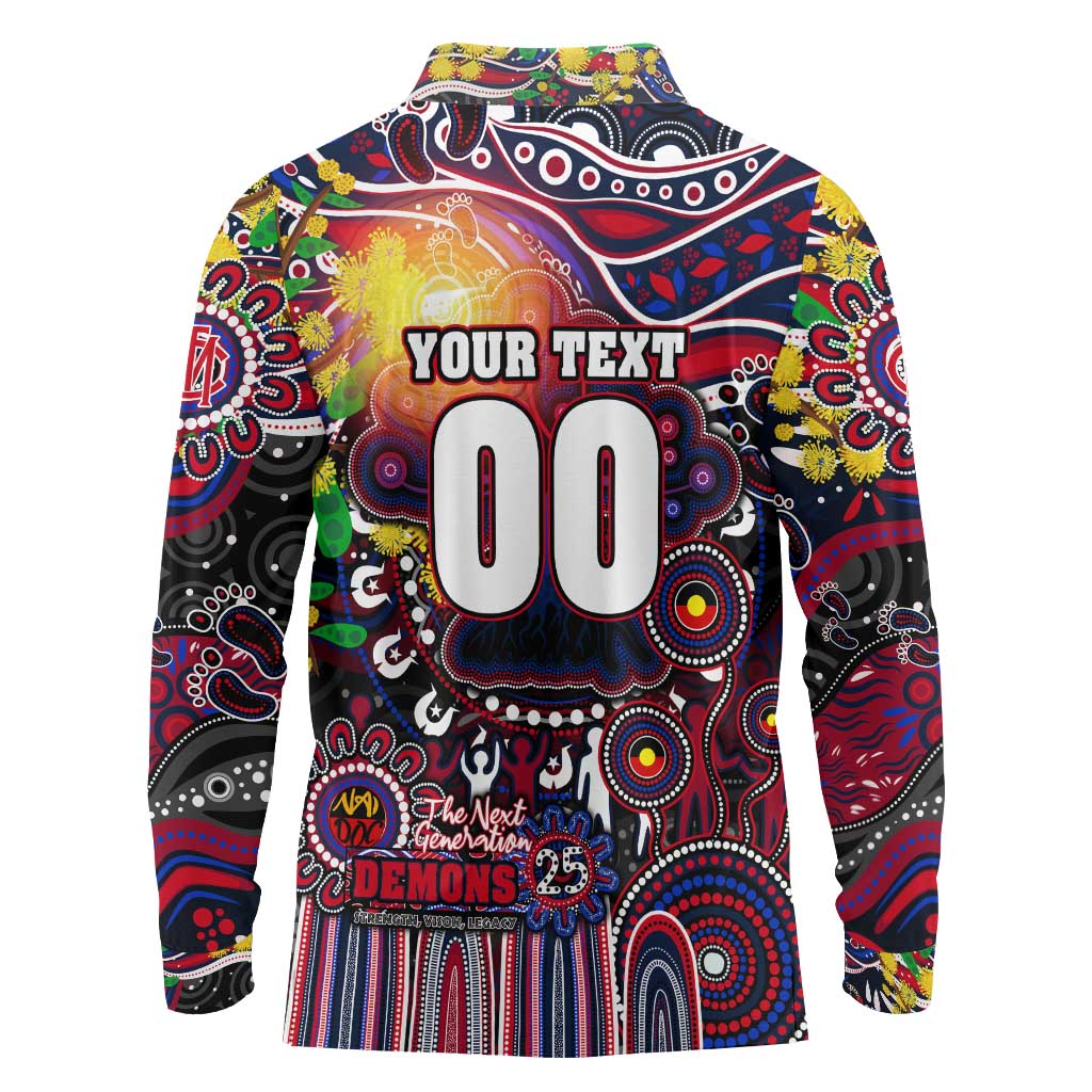 Personalised NAIDOC Week 2025 Demons Football Long Sleeve Polo Shirt Aboriginal Dot Painting