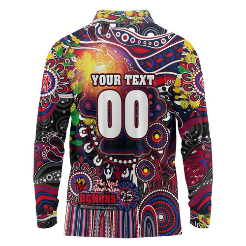 Personalised NAIDOC Week 2025 Demons Football Long Sleeve Polo Shirt Aboriginal Dot Painting