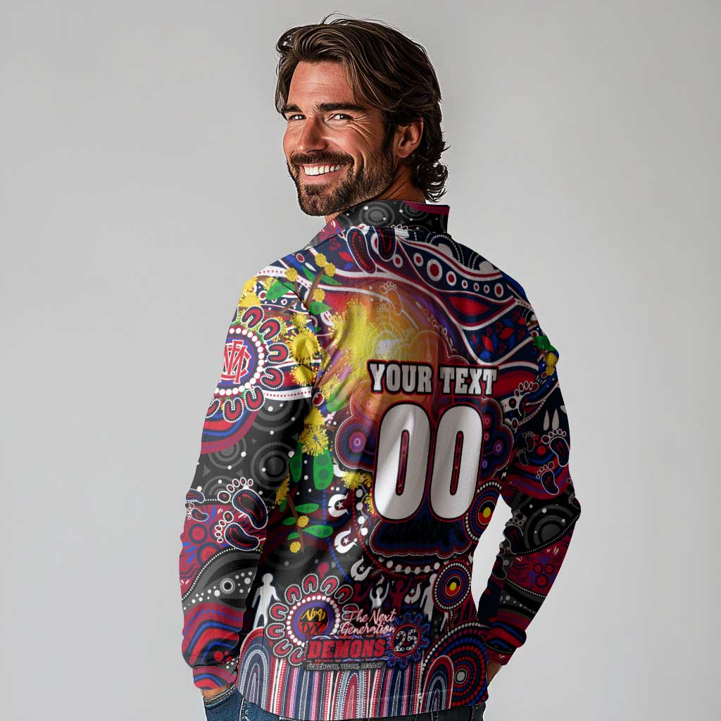 Personalised NAIDOC Week 2025 Demons Football Long Sleeve Polo Shirt Aboriginal Dot Painting