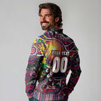 Personalised NAIDOC Week 2025 Demons Football Long Sleeve Polo Shirt Aboriginal Dot Painting