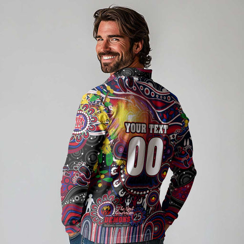 Personalised NAIDOC Week 2025 Demons Football Long Sleeve Polo Shirt Aboriginal Dot Painting