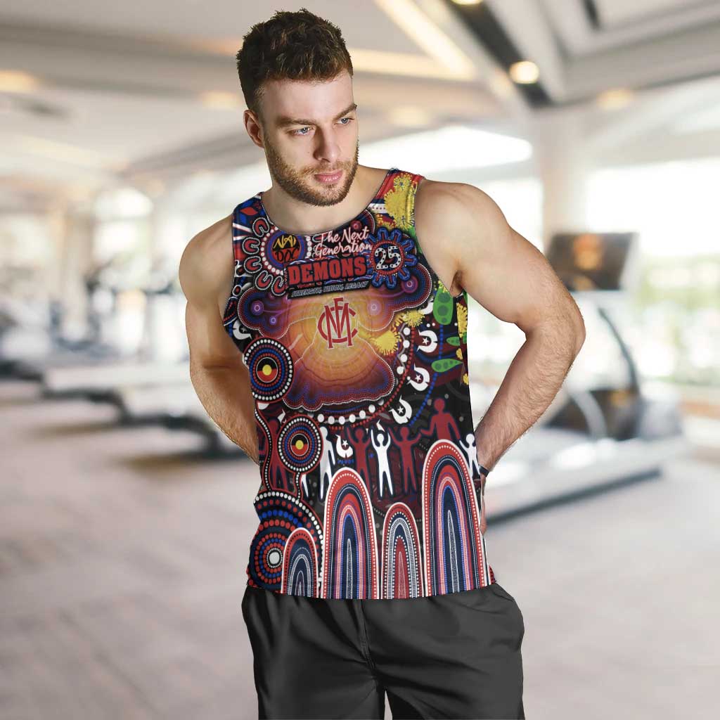 Personalised NAIDOC Week 2025 Demons Football Men Tank Top Aboriginal Dot Painting