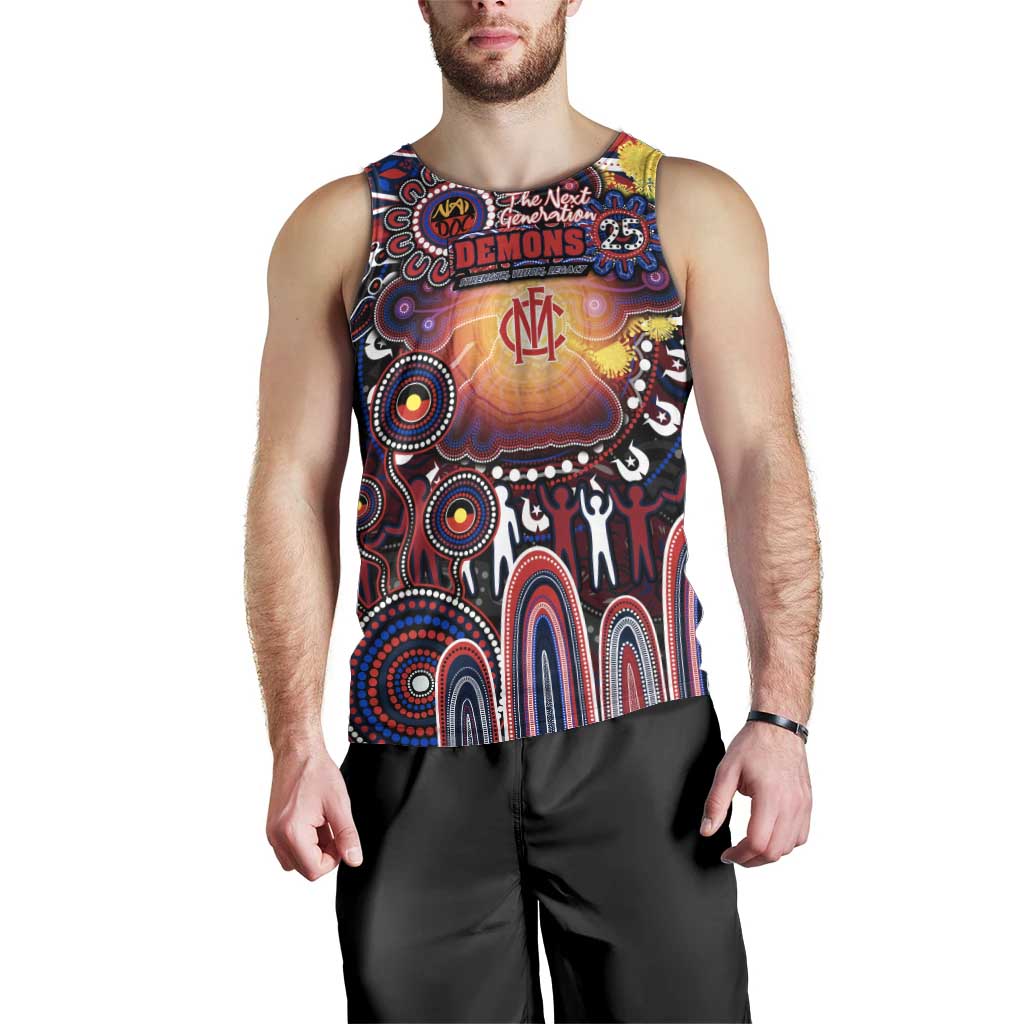 Personalised NAIDOC Week 2025 Demons Football Men Tank Top Aboriginal Dot Painting