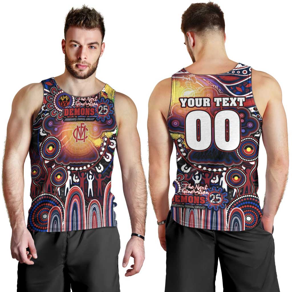 Personalised NAIDOC Week 2025 Demons Football Men Tank Top Aboriginal Dot Painting