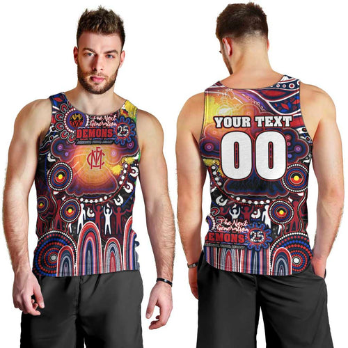 Personalised NAIDOC Week 2025 Demons Football Men Tank Top Aboriginal Dot Painting
