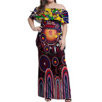 Personalised NAIDOC Week 2025 Demons Football Off Shoulder Maxi Dress Aboriginal Dot Painting