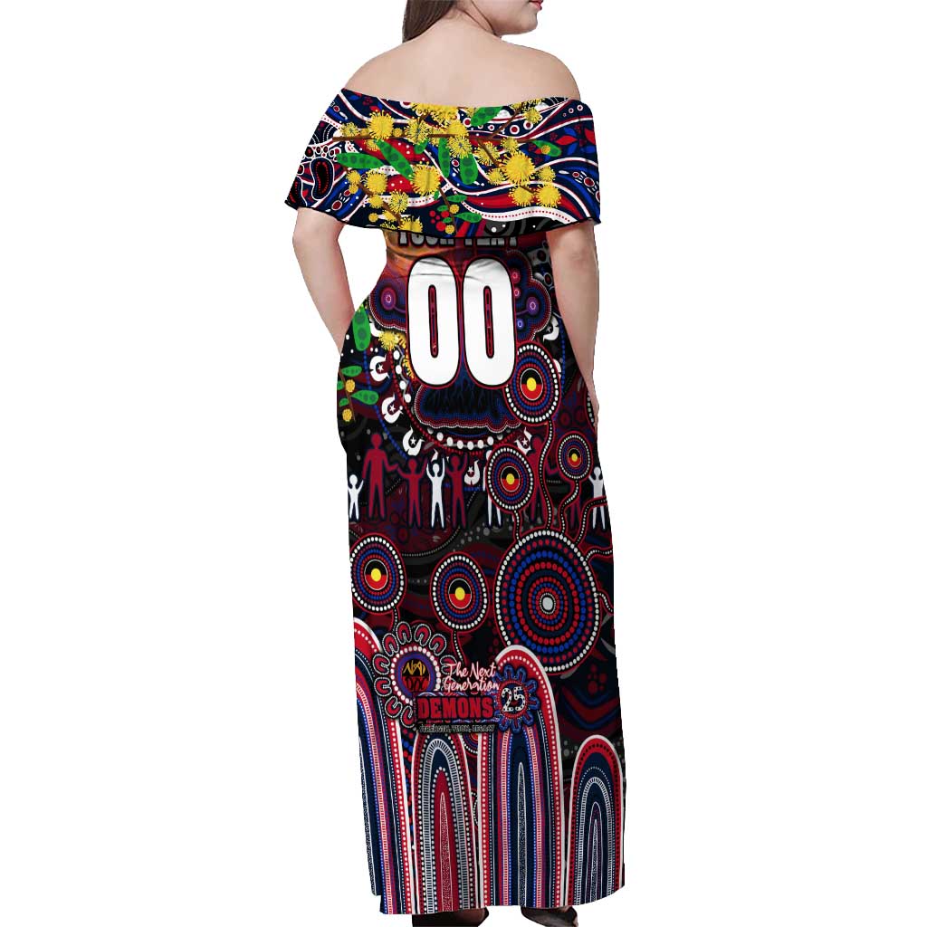 Personalised NAIDOC Week 2025 Demons Football Off Shoulder Maxi Dress Aboriginal Dot Painting