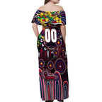Personalised NAIDOC Week 2025 Demons Football Off Shoulder Maxi Dress Aboriginal Dot Painting