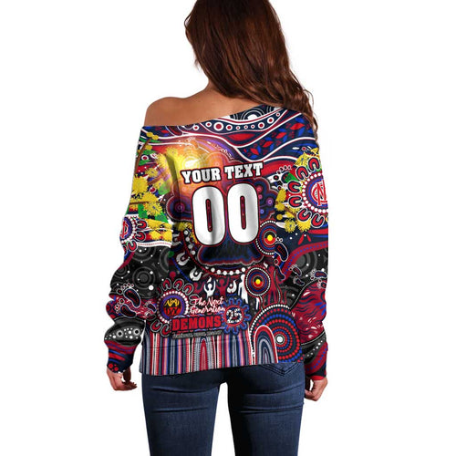 Personalised NAIDOC Week 2025 Demons Football Off Shoulder Sweater Aboriginal Dot Painting