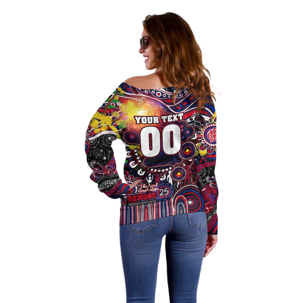 Personalised NAIDOC Week 2025 Demons Football Off Shoulder Sweater Aboriginal Dot Painting