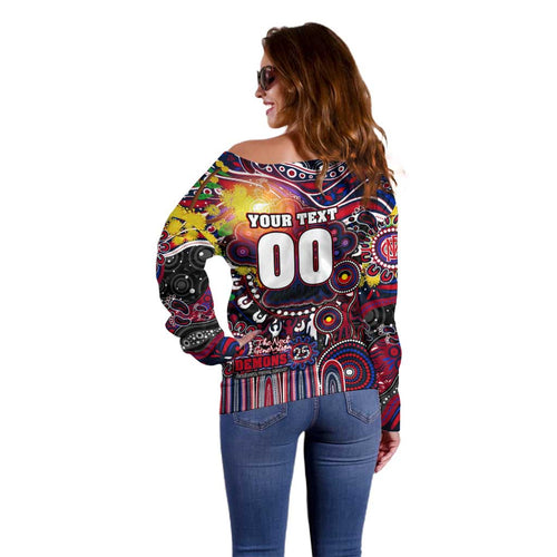 Personalised NAIDOC Week 2025 Demons Football Off Shoulder Sweater Aboriginal Dot Painting