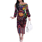 Personalised NAIDOC Week 2025 Demons Football Off The Shoulder Long Sleeve Dress Aboriginal Dot Painting