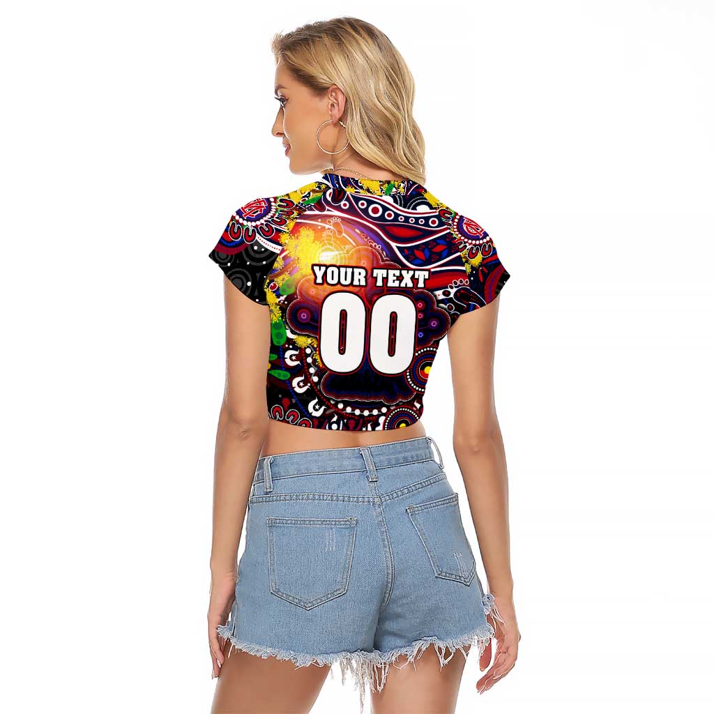 Personalised NAIDOC Week 2025 Demons Football Raglan Cropped T Shirt Aboriginal Dot Painting