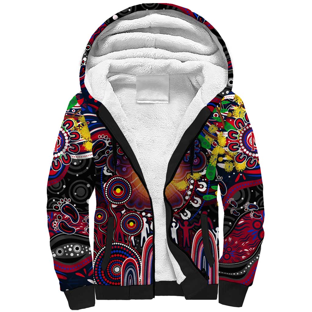 Personalised NAIDOC Week 2025 Demons Football Sherpa Hoodie Aboriginal Dot Painting