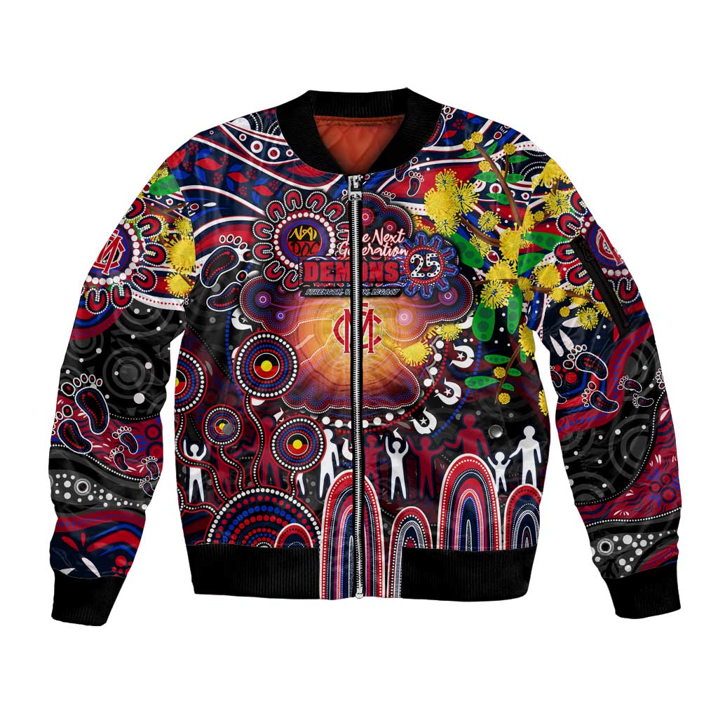 Personalised NAIDOC Week 2025 Demons Football Sleeve Zip Bomber Jacket Aboriginal Dot Painting
