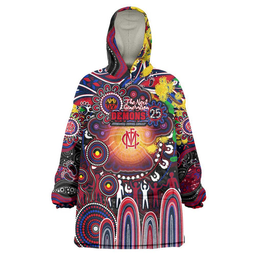 Personalised NAIDOC Week 2025 Demons Football Wearable Blanket Hoodie Aboriginal Dot Painting