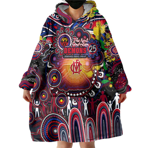 Personalised NAIDOC Week 2025 Demons Football Wearable Blanket Hoodie Aboriginal Dot Painting