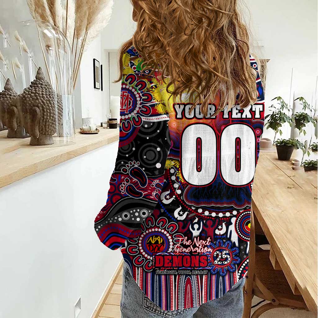 Personalised NAIDOC Week 2025 Demons Football Women Casual Shirt Aboriginal Dot Painting