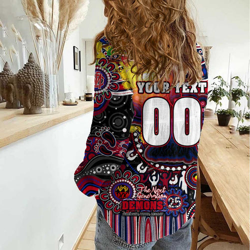 Personalised NAIDOC Week 2025 Demons Football Women Casual Shirt Aboriginal Dot Painting