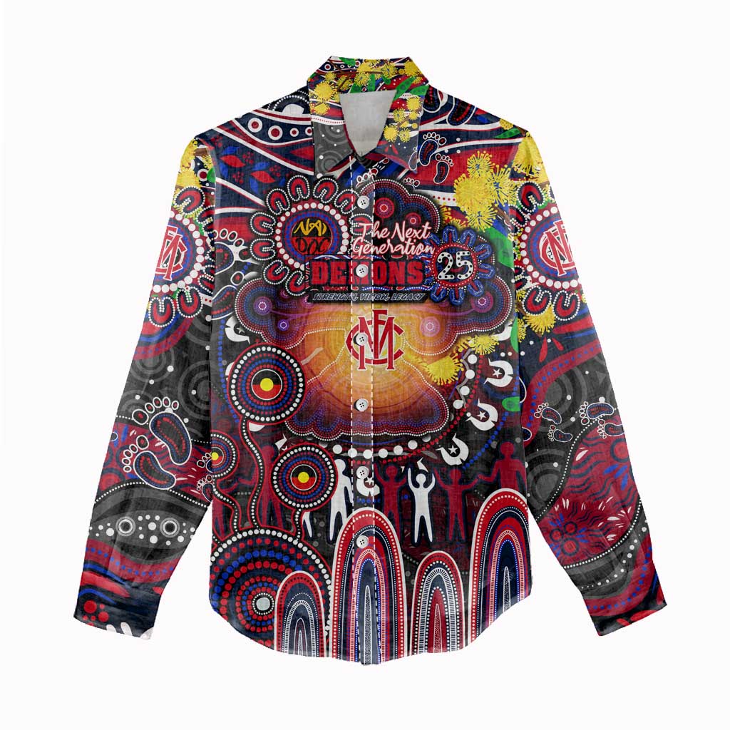 Personalised NAIDOC Week 2025 Demons Football Women Casual Shirt Aboriginal Dot Painting