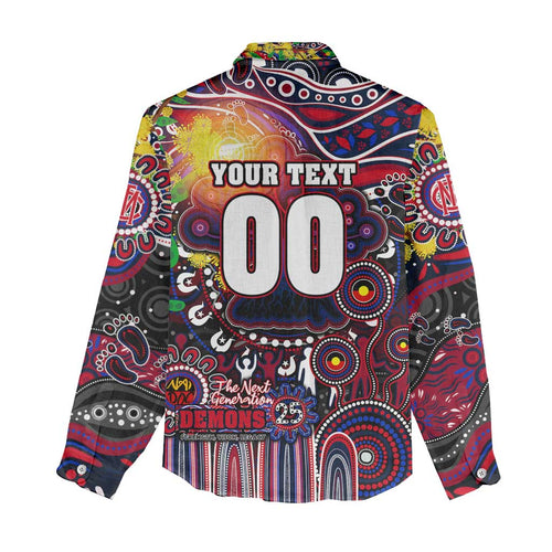 Personalised NAIDOC Week 2025 Demons Football Women Casual Shirt Aboriginal Dot Painting