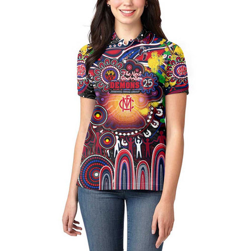 Personalised NAIDOC Week 2025 Demons Football Women Polo Shirt Aboriginal Dot Painting