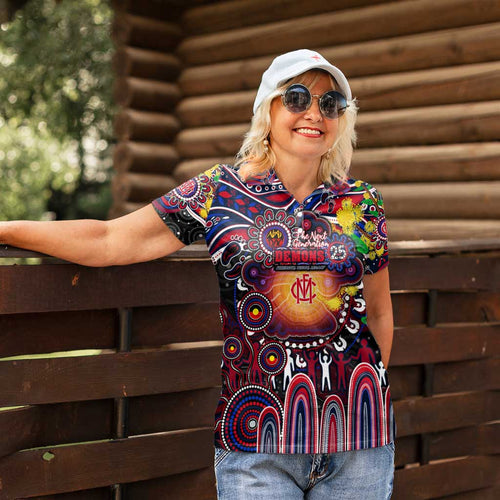 Personalised NAIDOC Week 2025 Demons Football Women Polo Shirt Aboriginal Dot Painting
