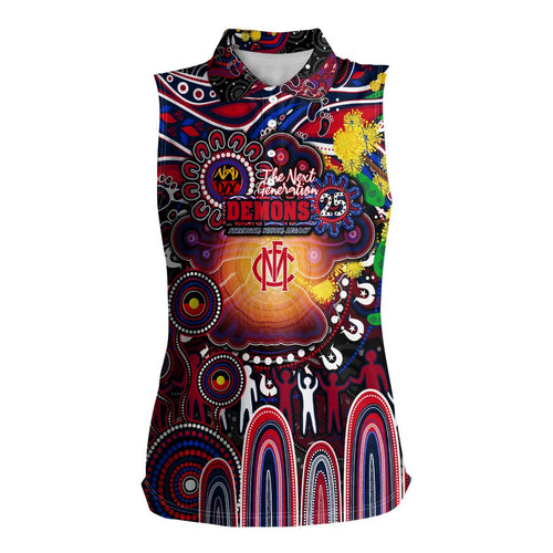 Personalised NAIDOC Week 2025 Demons Football Women Sleeveless Polo Shirt Aboriginal Dot Painting