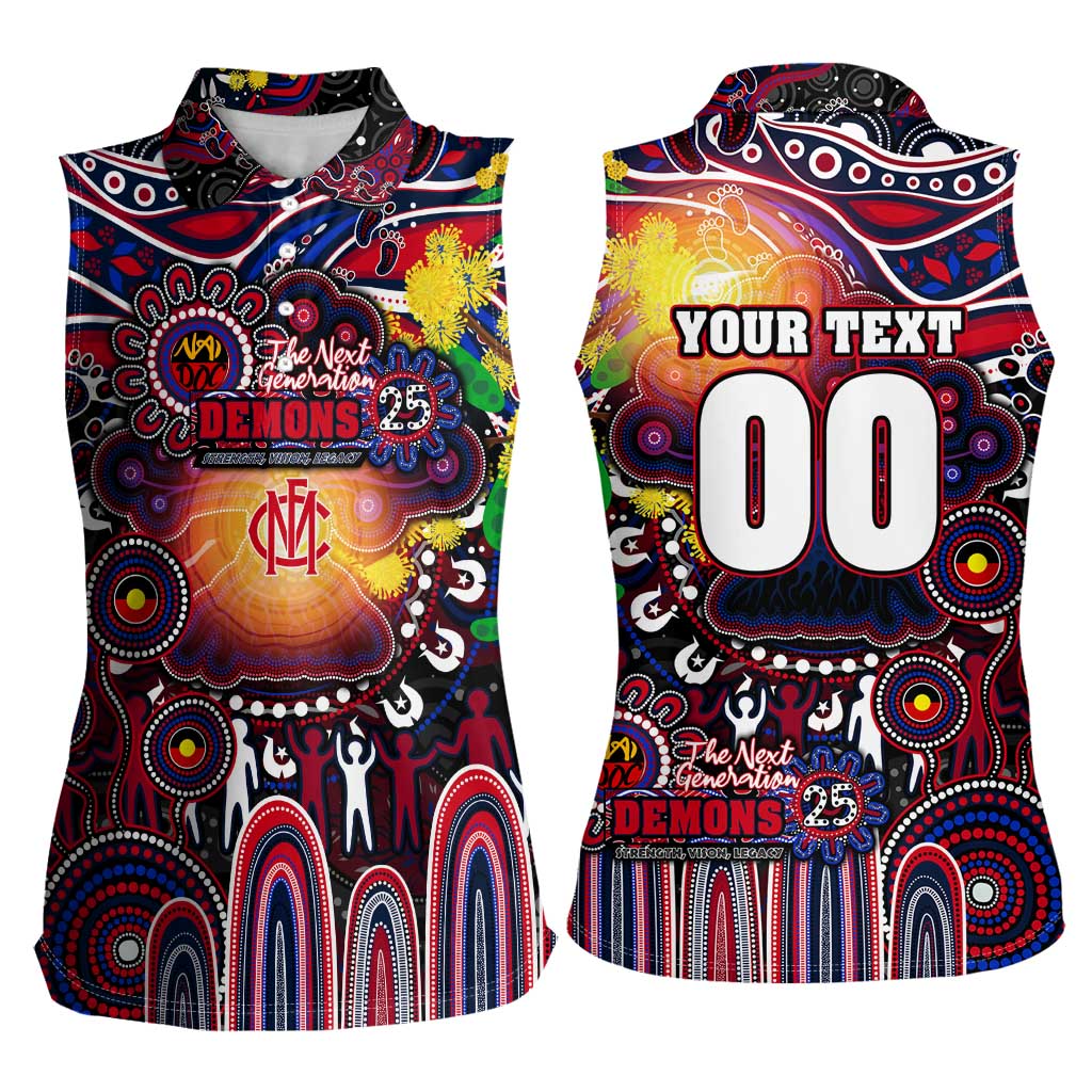 Personalised NAIDOC Week 2025 Demons Football Women Sleeveless Polo Shirt Aboriginal Dot Painting